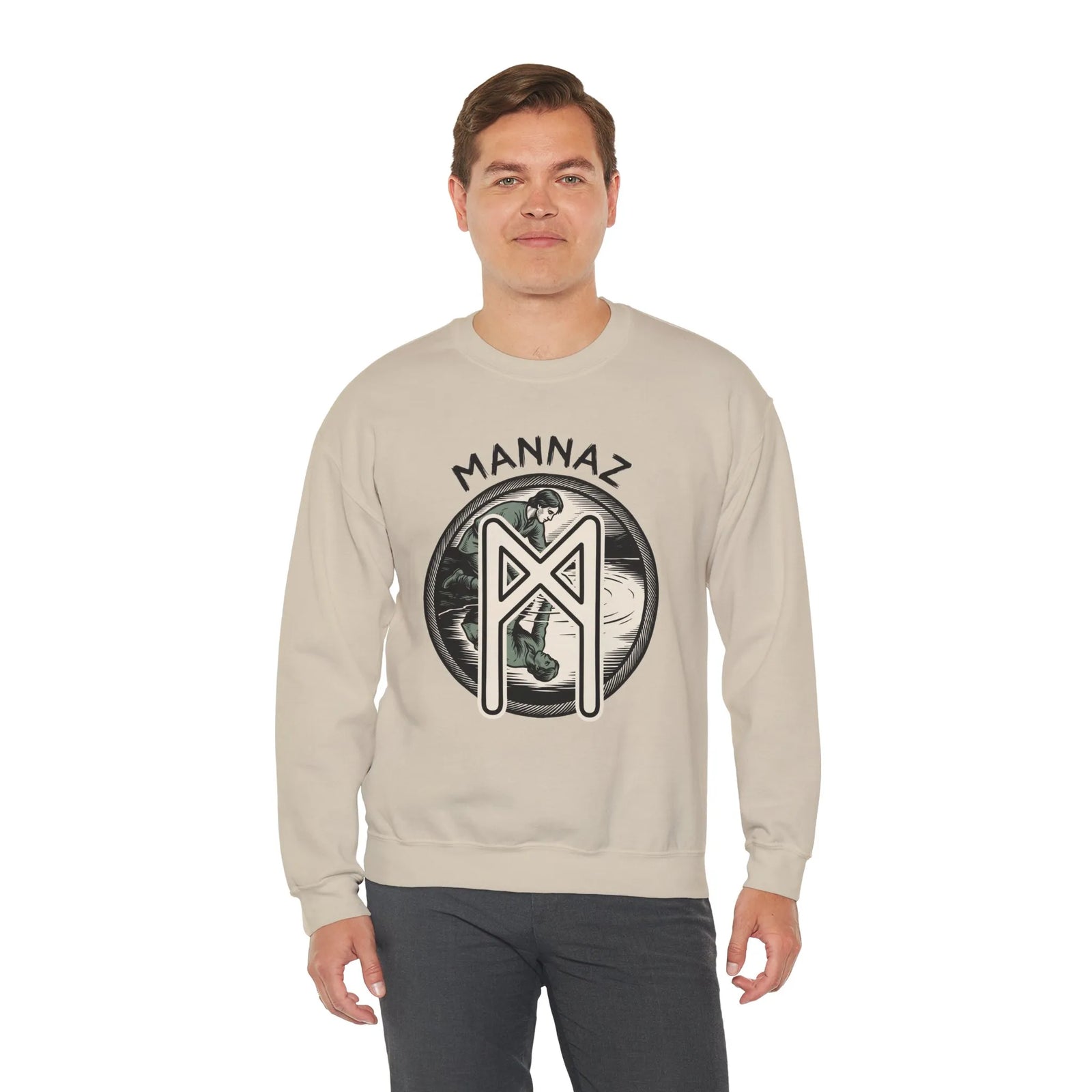 Mannaz Humanity Rune Graphic Sweatshirt - Heavy Blend Fleece Crewneck - Unisex White