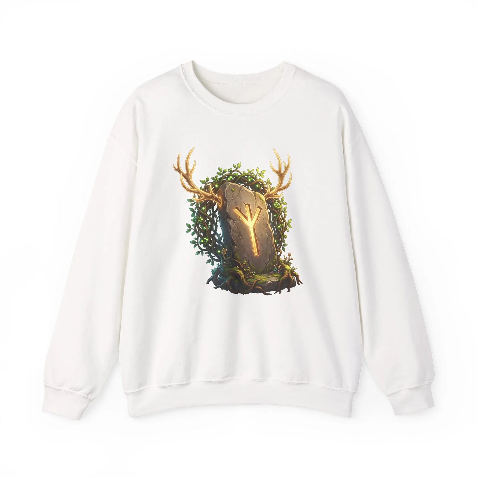 Elhaz Rune Antler Graphic Sweatshirt - Heavy Blend Fleece Crewneck - Unisex White