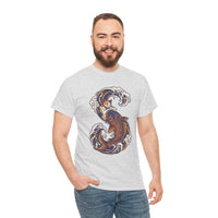 Koi Rider Ukiyo-e Samurai Cat T-Shirt - Heavy Cotton Classic Fit Tee - Unisex White