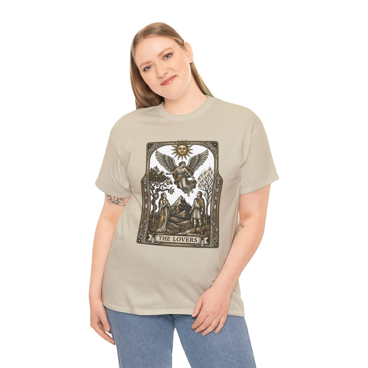 The Lovers Tarot Card Graphic T-Shirt - Heavy Cotton Classic Fit Tee - Unisex White