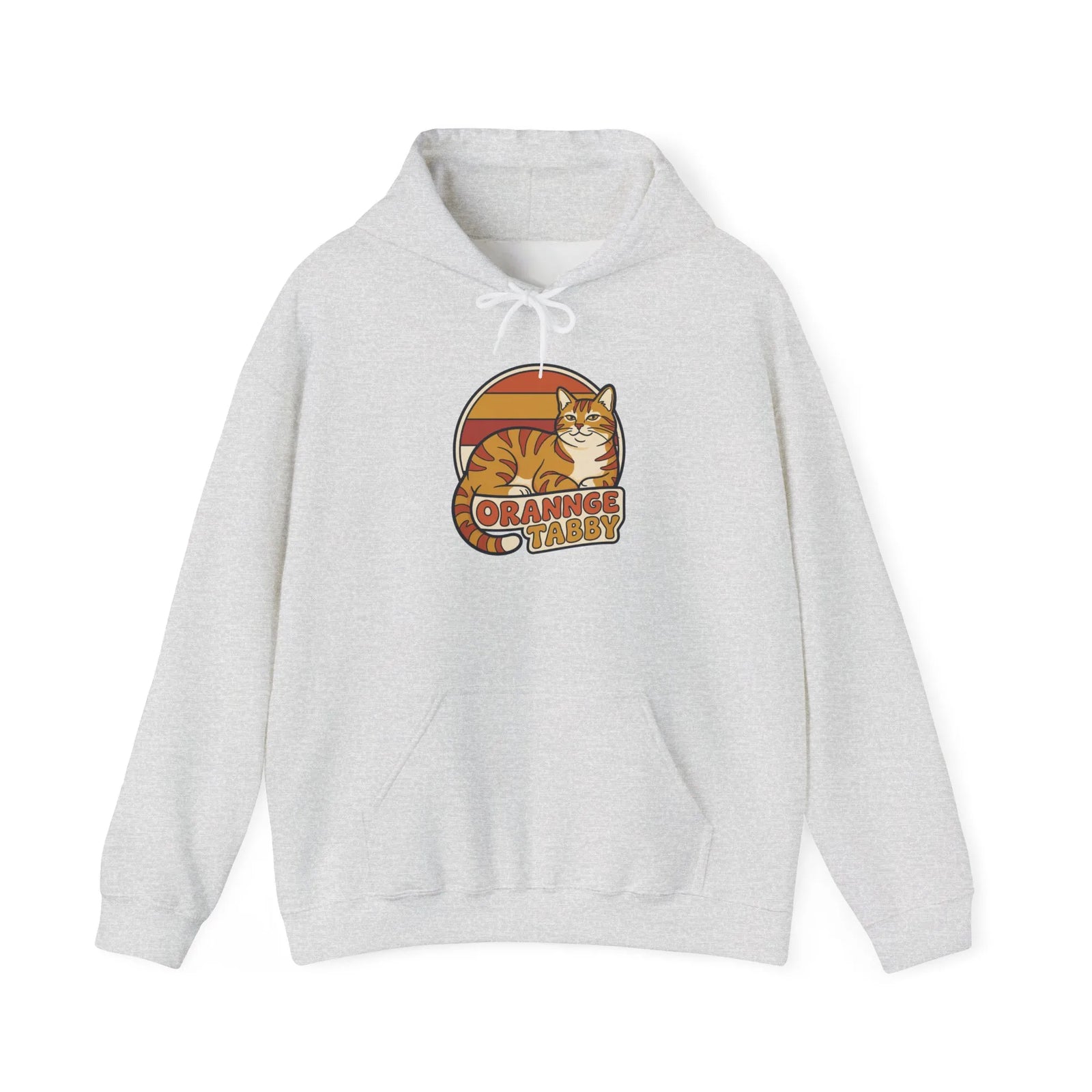 Orange Tabby Retro 70s Sunset Hoodie - Cozy Cotton Blend Pullover - Unisex White