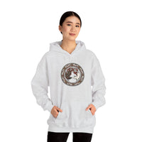 Freyja's Cats & Raven Norse Woodcut Hoodie - Soft Medium-Heavy Blend Pullover - Unisex White
