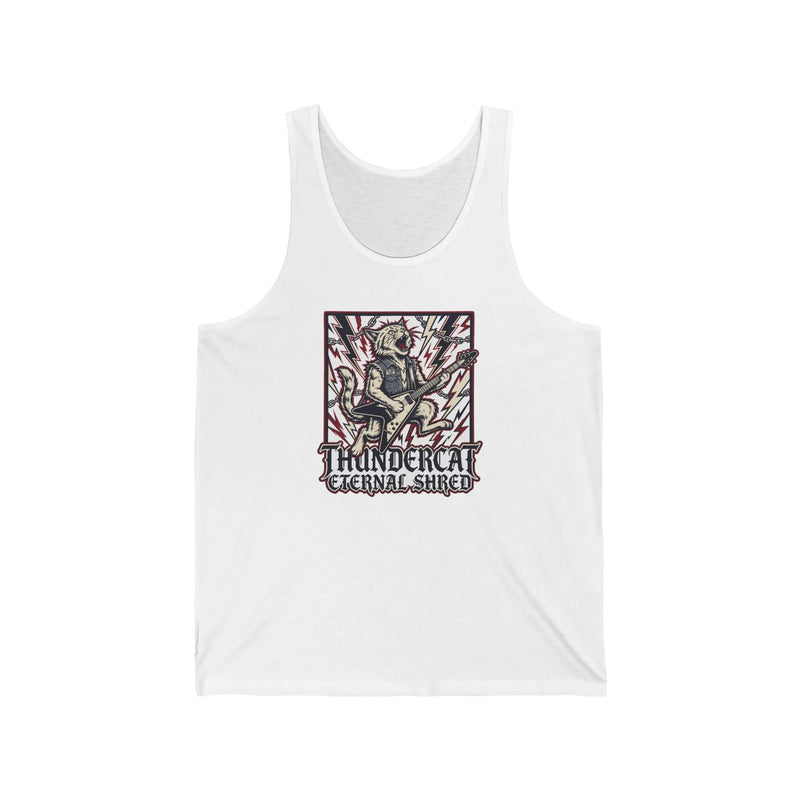 Heavy Metal Rocker Cat Guitar Solo Tank Top - Lightweight Airlume Cotton Jersey - Unisex White