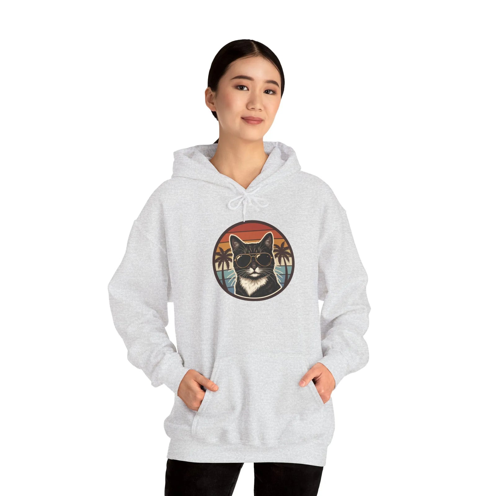 Cool Cat Aviators Sunset Hoodie - Classic Fit Fleece Pullover - Unisex White