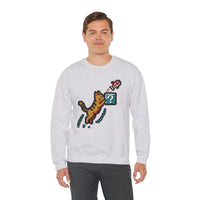 8-Bit Pixel Gaming Cats Sweatshirt - Heavy Blend Fleece Crewneck - Unisex White