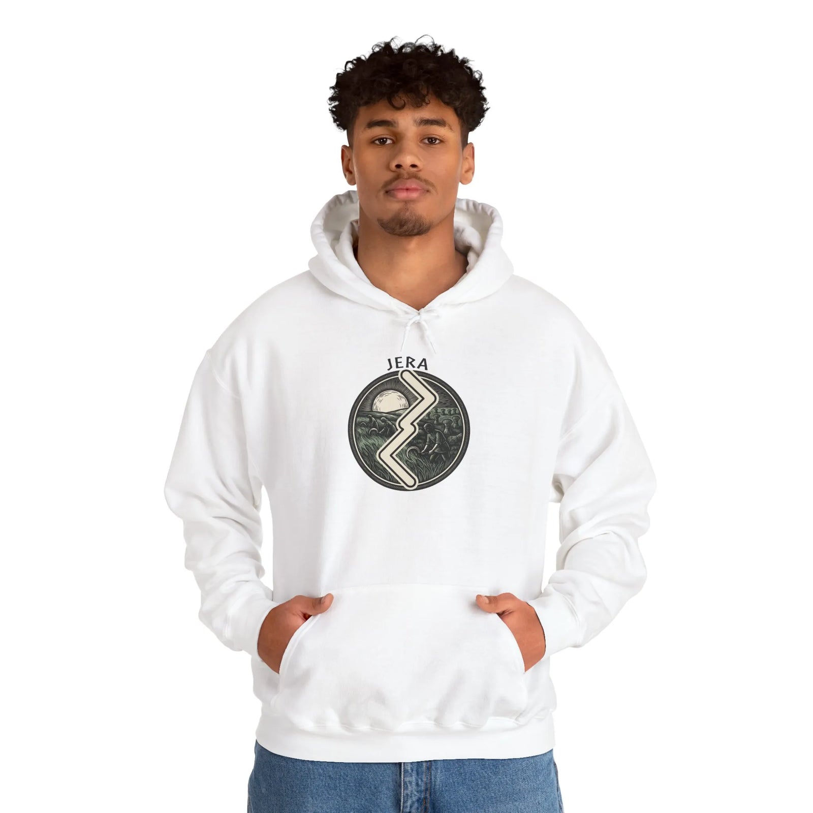 Jera Harvest Rune Graphic Hoodie - Heavy Blend Fleece Pullover - Unisex White