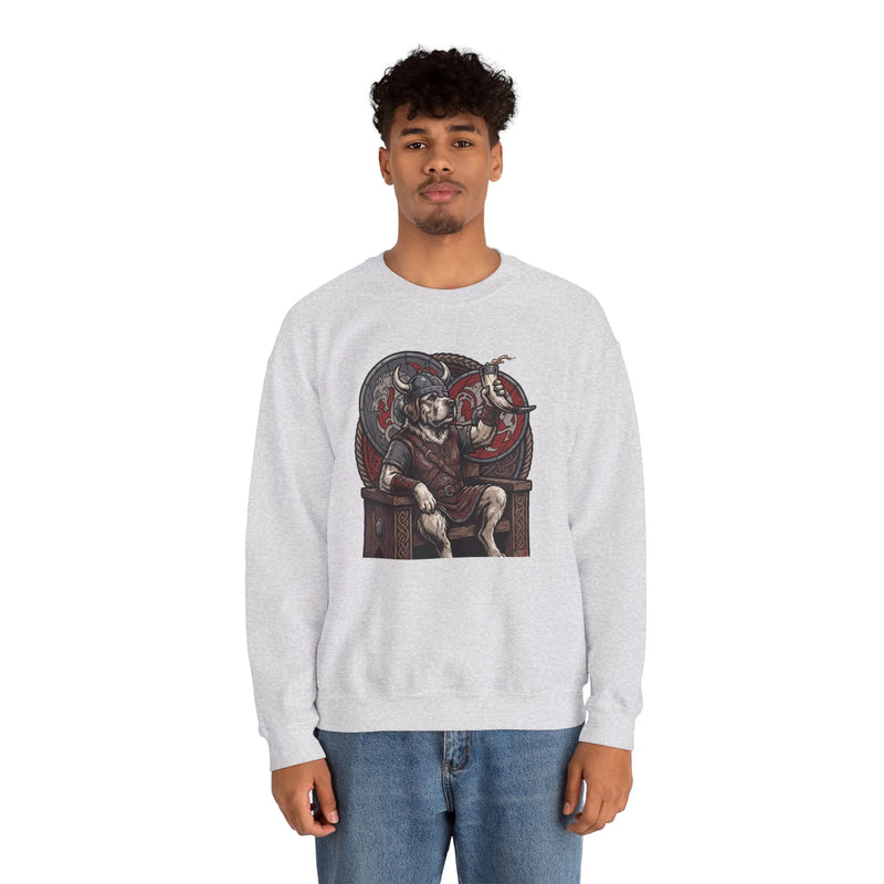 Viking Berserker Dogs Graphic Sweatshirt - Medium Weight Cotton Poly Crewneck - Unisex White