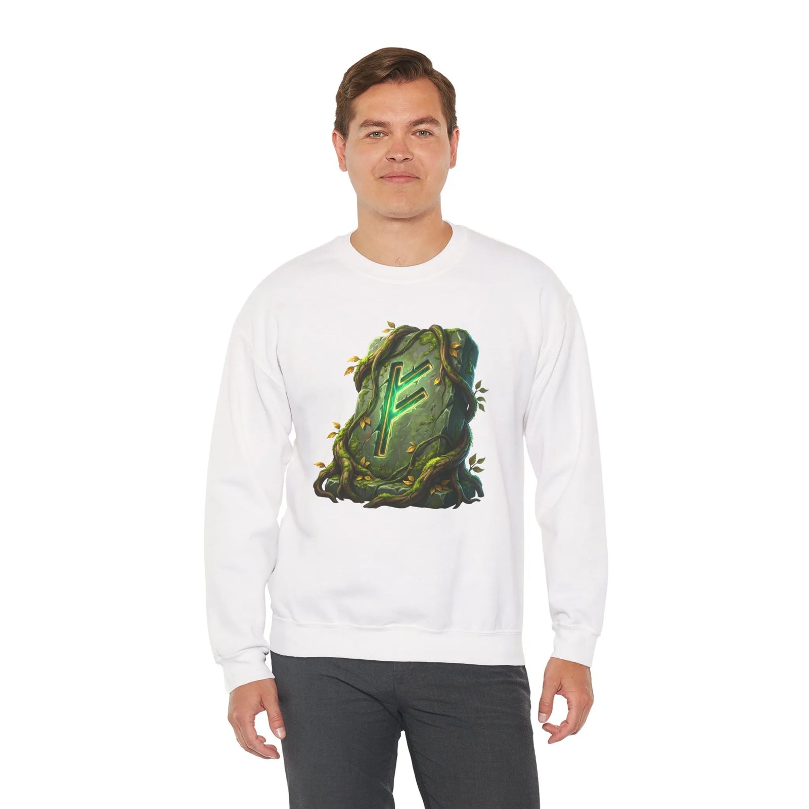 Fehu Wealth Rune Sweatshirt - Heavy Blend Fleece Crewneck - Unisex White