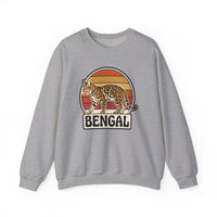 Bengal Cat Retro Sunset Sweatshirt - Classic Fit Heavy Blend Crewneck - Unisex White