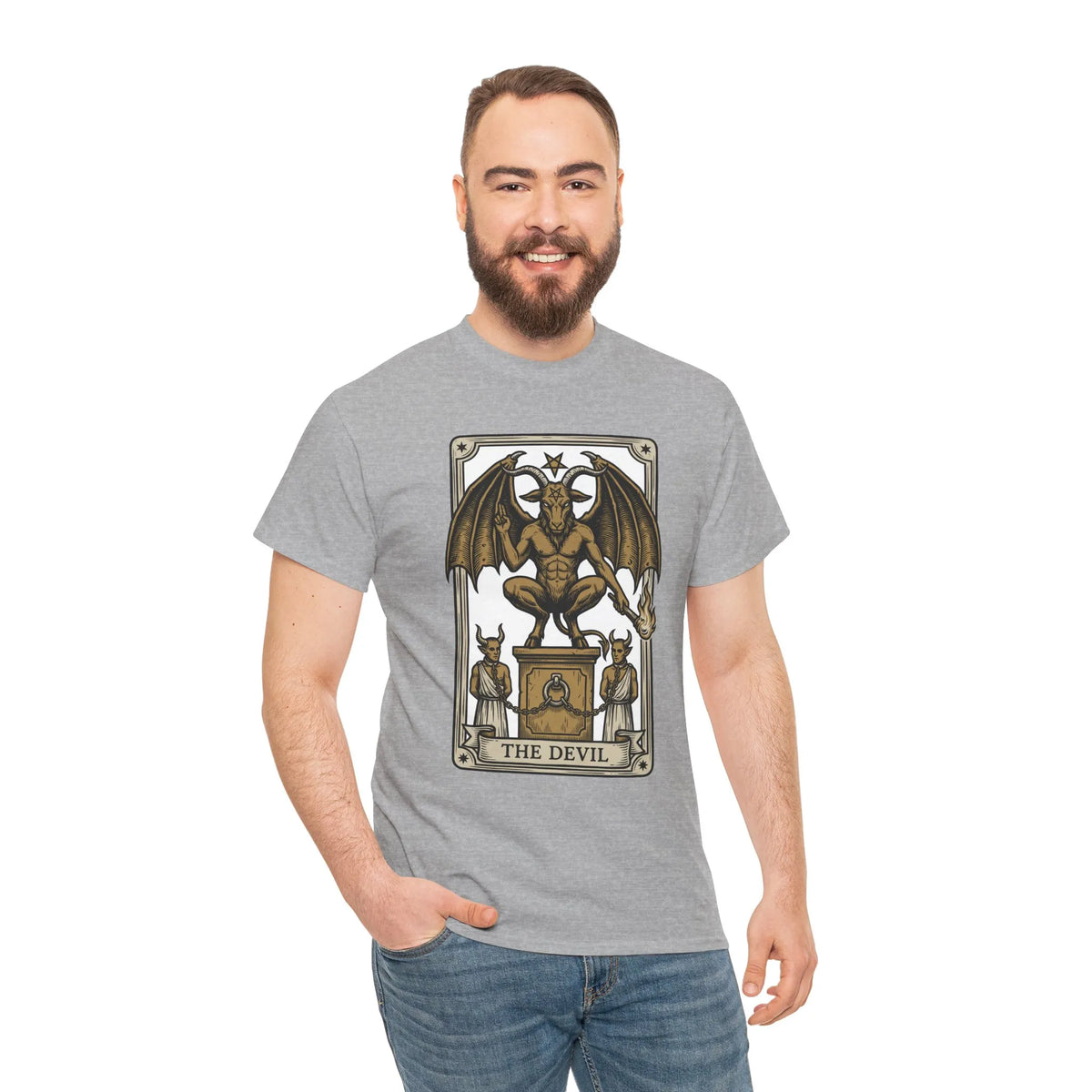 The Devil Tarot Card Graphic T-Shirt - Heavy Cotton Classic Fit Tee - Unisex White