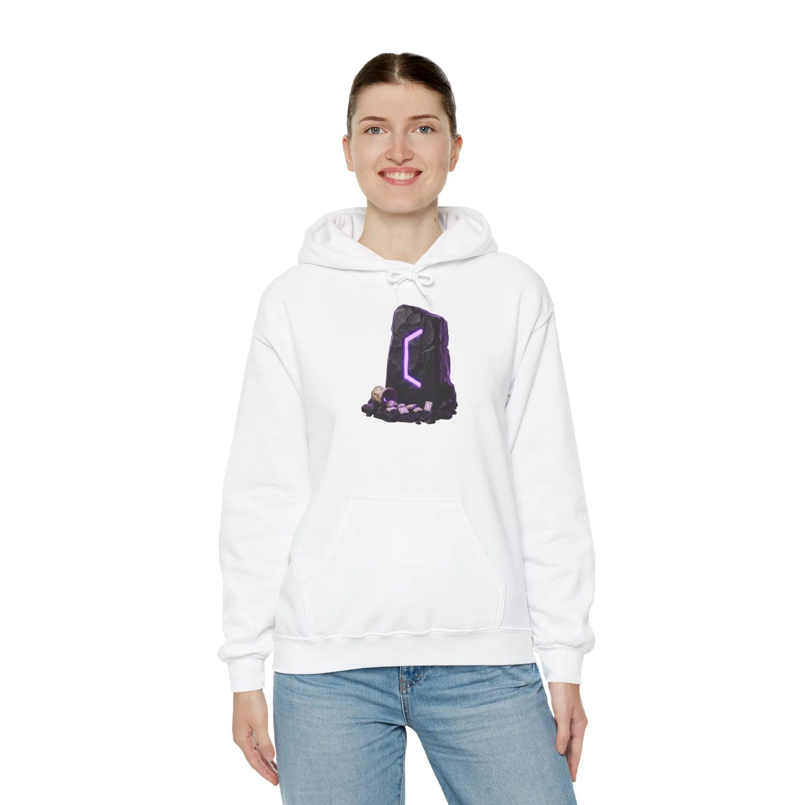 Perthro Rune Mystery Graphic Hoodie - Heavyweight Fleece Pullover - Unisex White