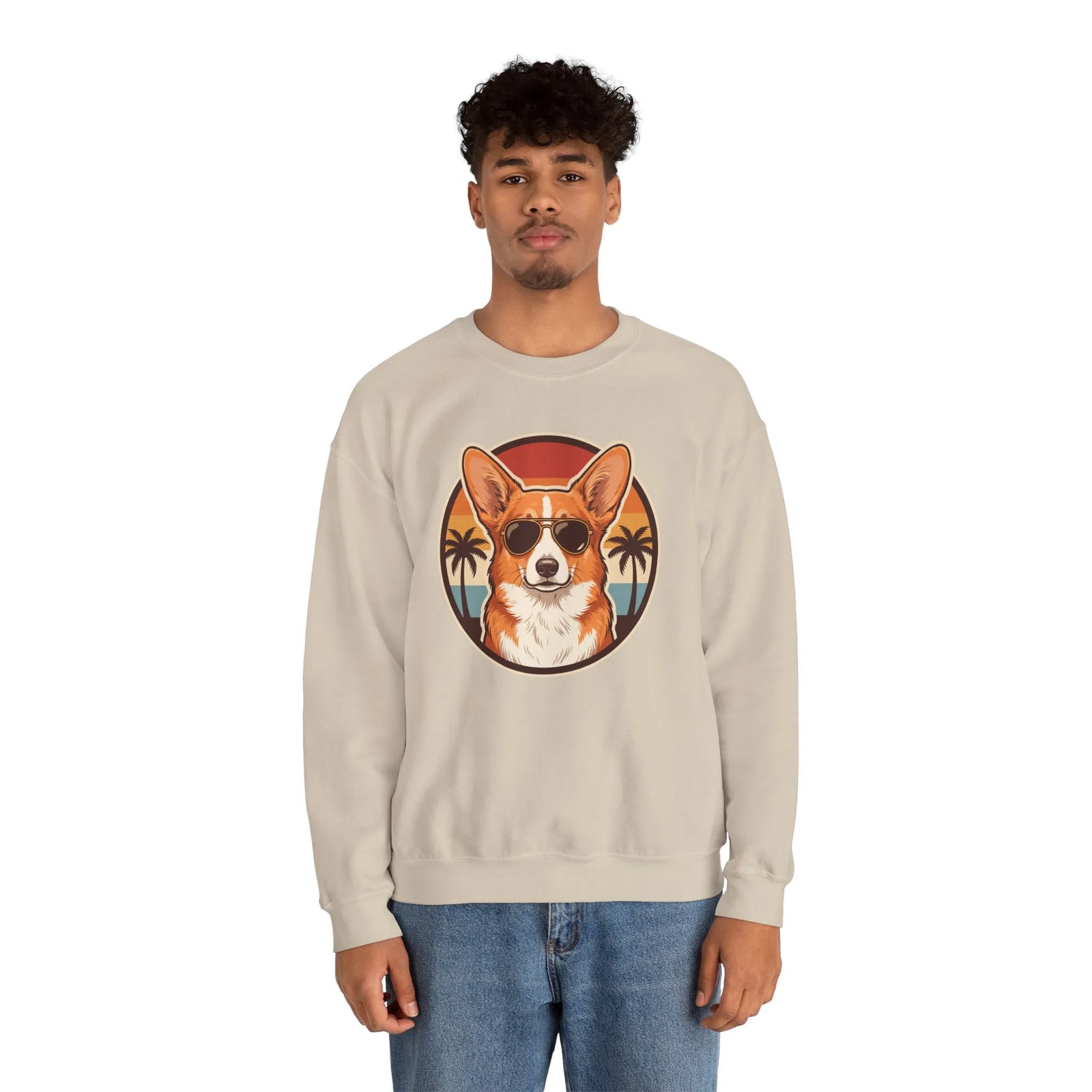 Corgi 70s Sunset Aviators Sweatshirt - Heavy Blend Fleece Crewneck - Unisex White