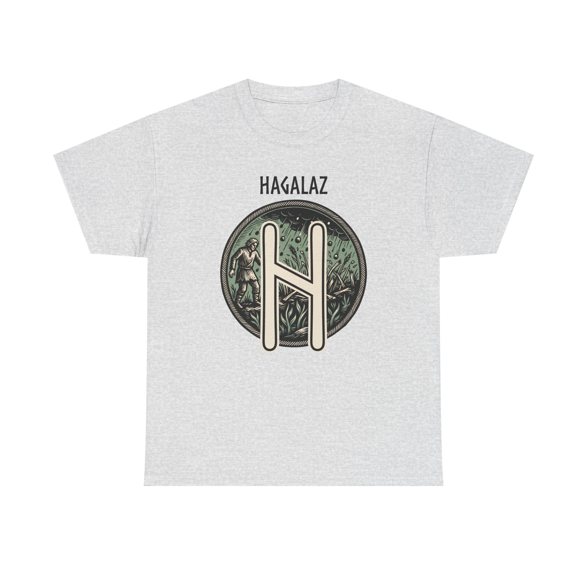 Hagalaz Rune Nordic Graphic T-Shirt - Heavy Cotton Classic Fit Tee - Unisex White