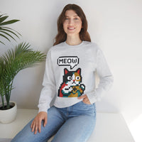 8-Bit Pixel Gaming Cat Sweatshirt - Heavy Blend Crewneck Classic Fit - Unisex White