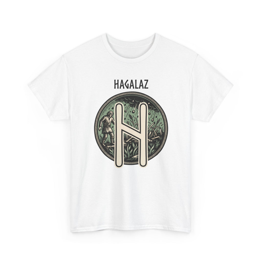Hagalaz Rune Nordic Graphic T-Shirt - Heavy Cotton Classic Fit Tee - Unisex White