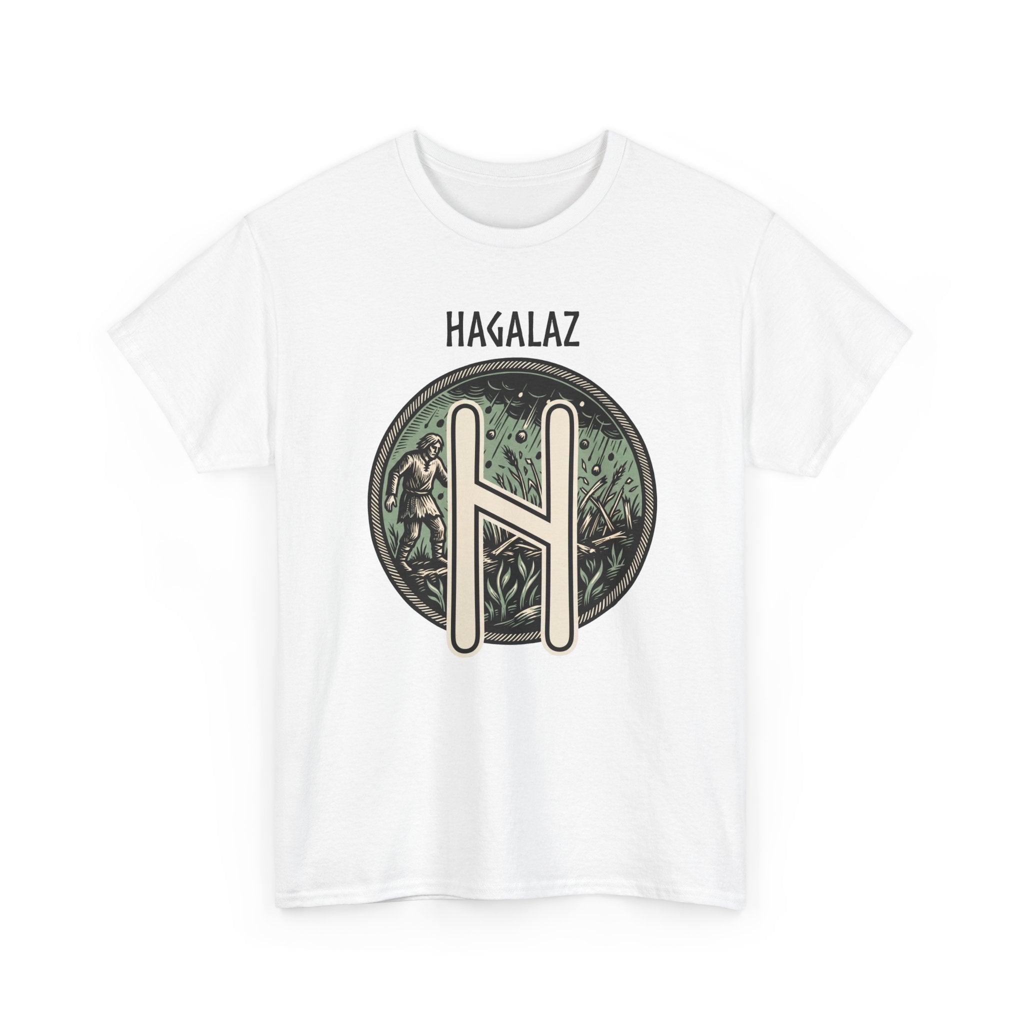 Hagalaz Rune Nordic Graphic T-Shirt - Heavy Cotton Classic Fit Tee - Unisex White
