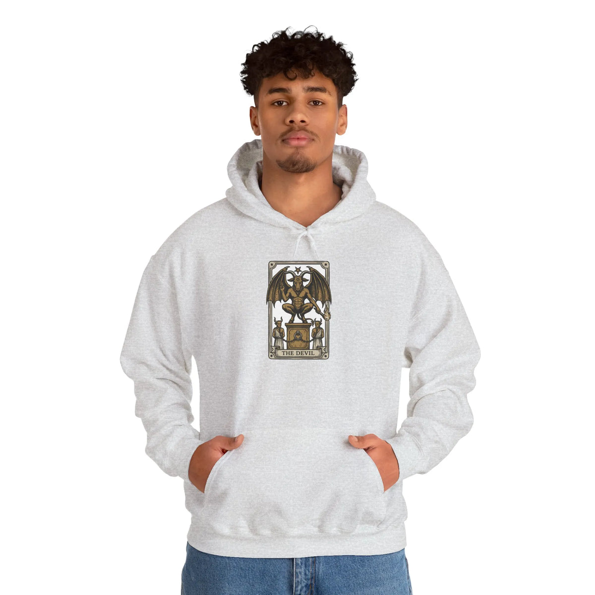 The Devil Tarot Card Graphic Hoodie - Heavy Blend Cotton-Poly Fleece - Unisex White