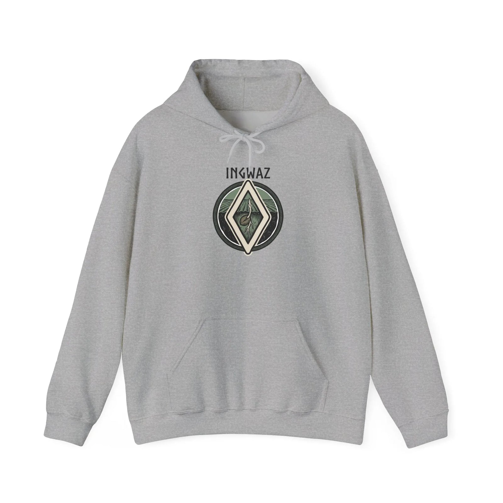 Ingwaz Rune Seed Symbol Hoodie - Heavy Blend Fleece Pullover - Unisex White