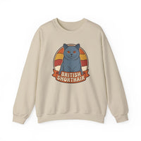 British Shorthair Retro Sunset Cat Sweatshirt - Heavy Blend Fleece Crewneck - Unisex White