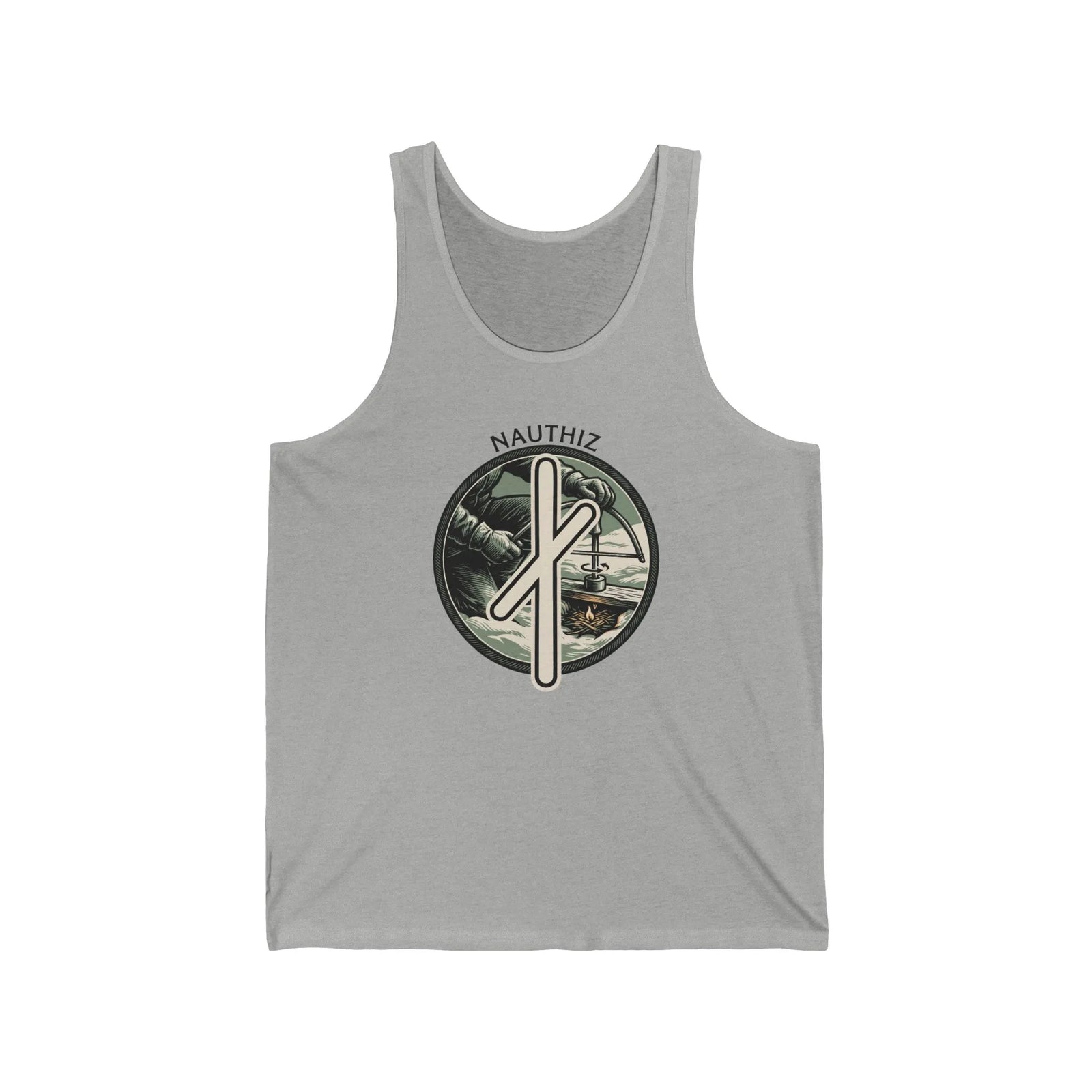 Nauthiz Rune Need Fire Graphic Tank Top - Lightweight Cotton Jersey Retail Fit - Unisex White