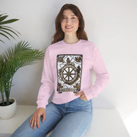 Wheel of Fortune Tarot Card Sweatshirt - Heavy Blend Crewneck Fleece - Unisex White
