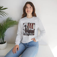 Longship Prow Viking Berserker Cats Sweatshirt - Heavyweight Cotton Blend Crewneck - Unisex White