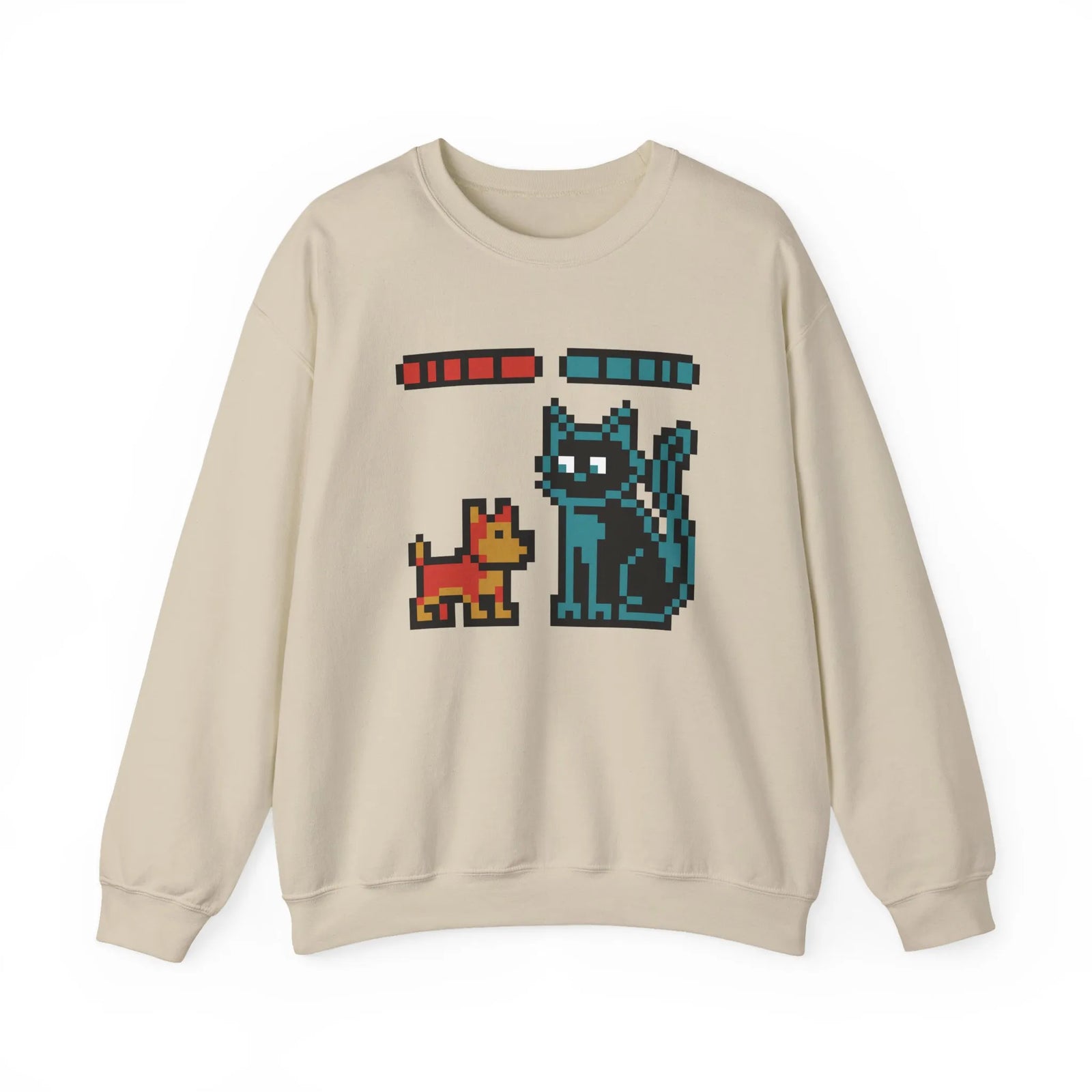 Pixel Gaming Dogs Boss Fight Sweatshirt - Heavy Blend Fleece Crewneck - Unisex White
