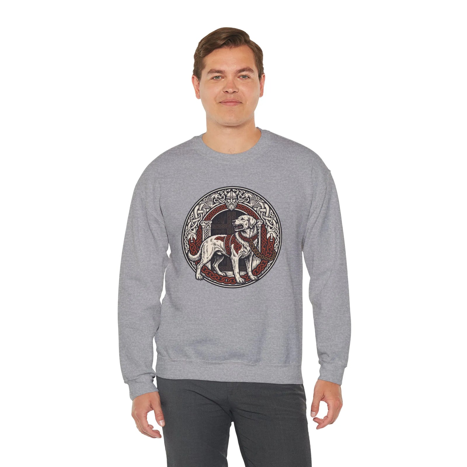 Garmr Norse Wolf Graphic Sweatshirt - Heavy Blend Classic Fit Crewneck - Unisex White