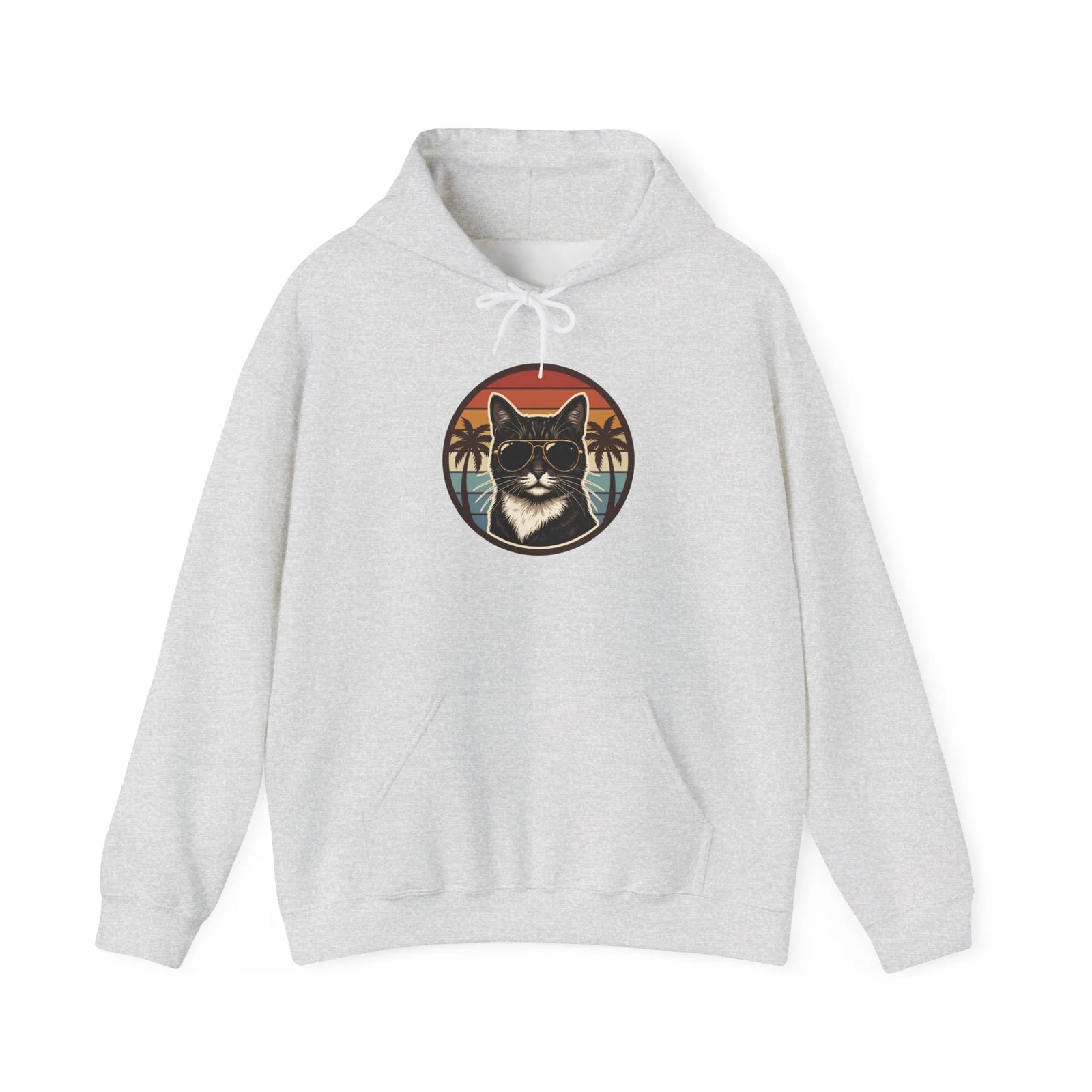 Cool Cat Aviators Sunset Hoodie - Classic Fit Fleece Pullover - Unisex White
