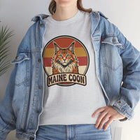 Maine Coon Retro 70s Sunset T-Shirt - Heavy Cotton Classic Fit Tee - Unisex White