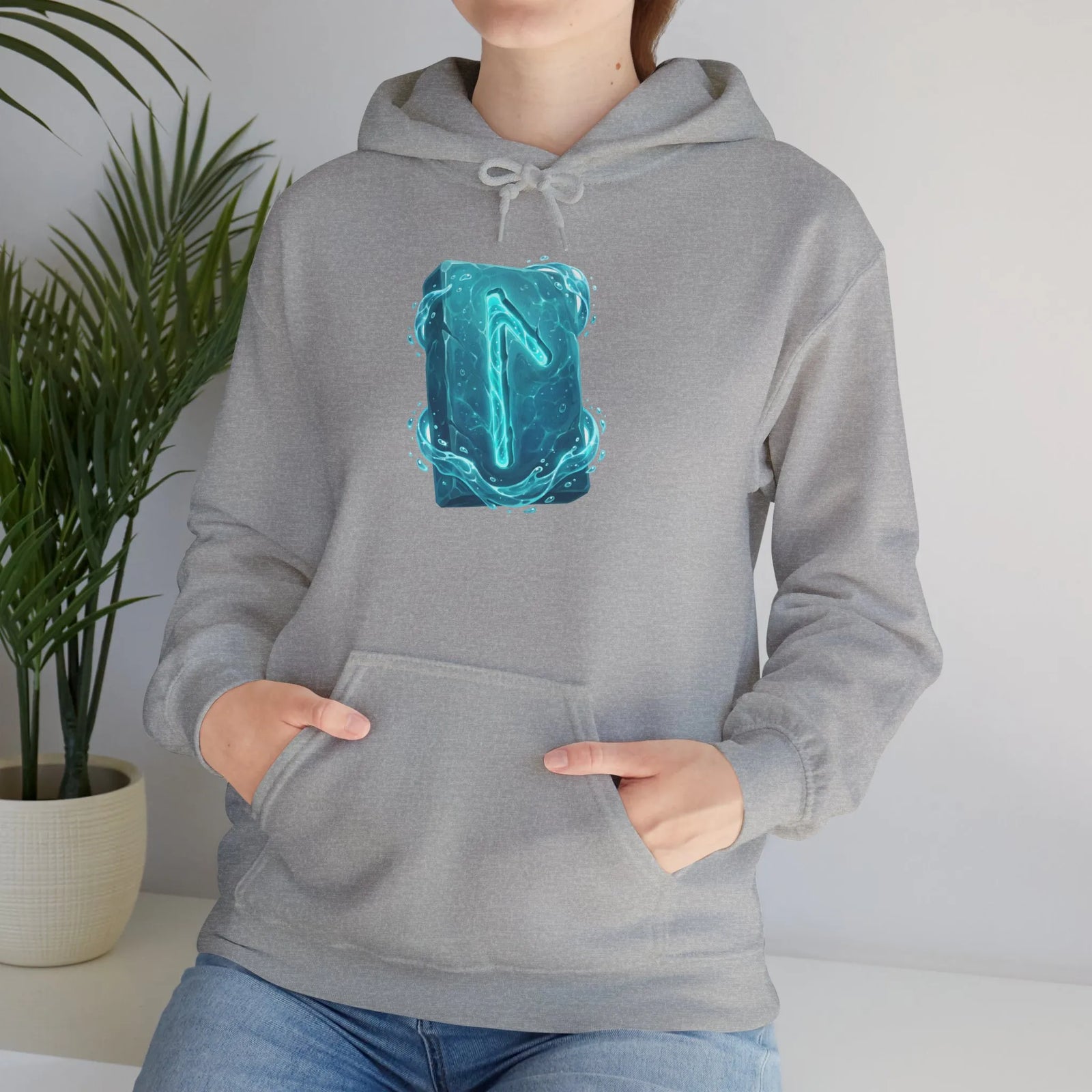 Laguz Water Rune Graphic Hoodie - Soft Fleece Blend Pullover - Unisex White
