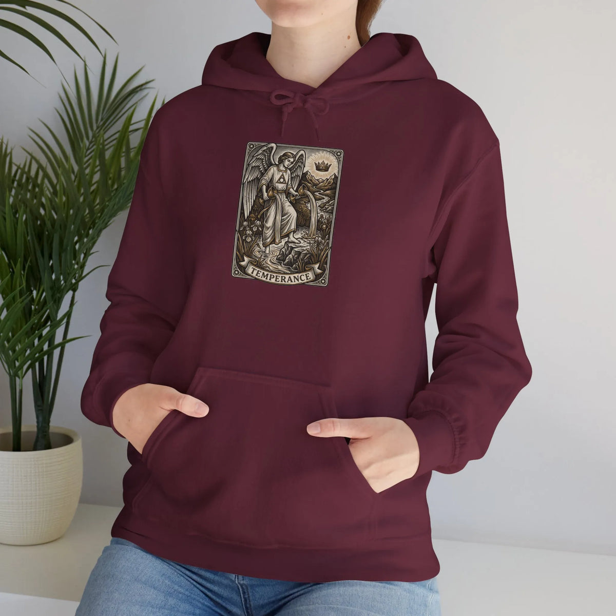 Temperance Tarot Card Hoodie - Heavy Blend Fleece Pullover - Unisex White