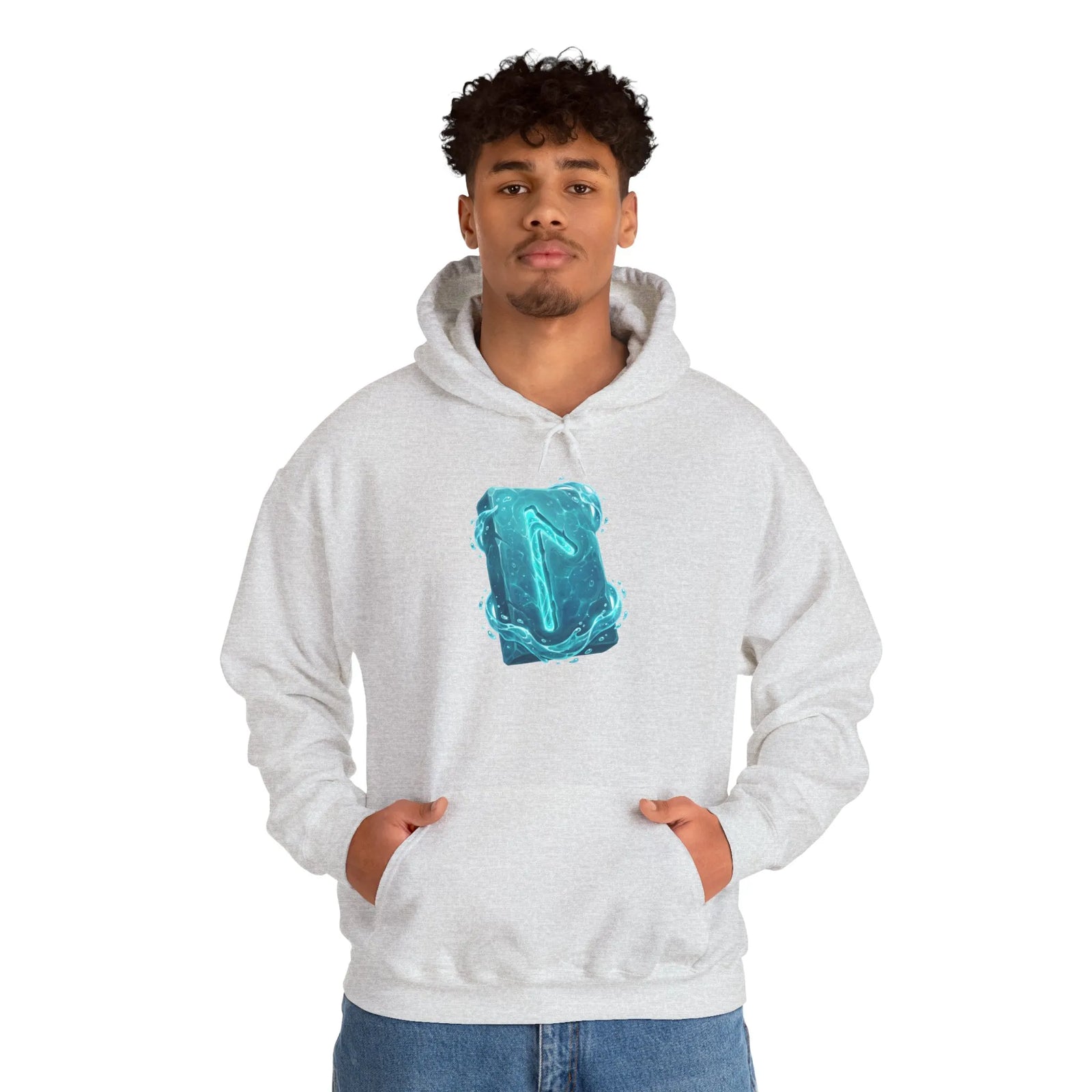 Laguz Water Rune Graphic Hoodie - Soft Fleece Blend Pullover - Unisex White