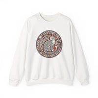 Norse Knotwork Cat Graphic Sweatshirt - Heavy Blend Cotton Blend Crewneck - Unisex White