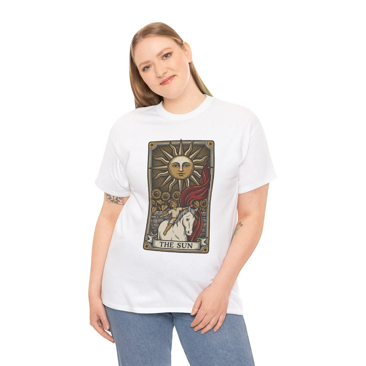 Tarot The Sun Card T-Shirt - Medium Weight 100% Cotton Tee - Unisex White