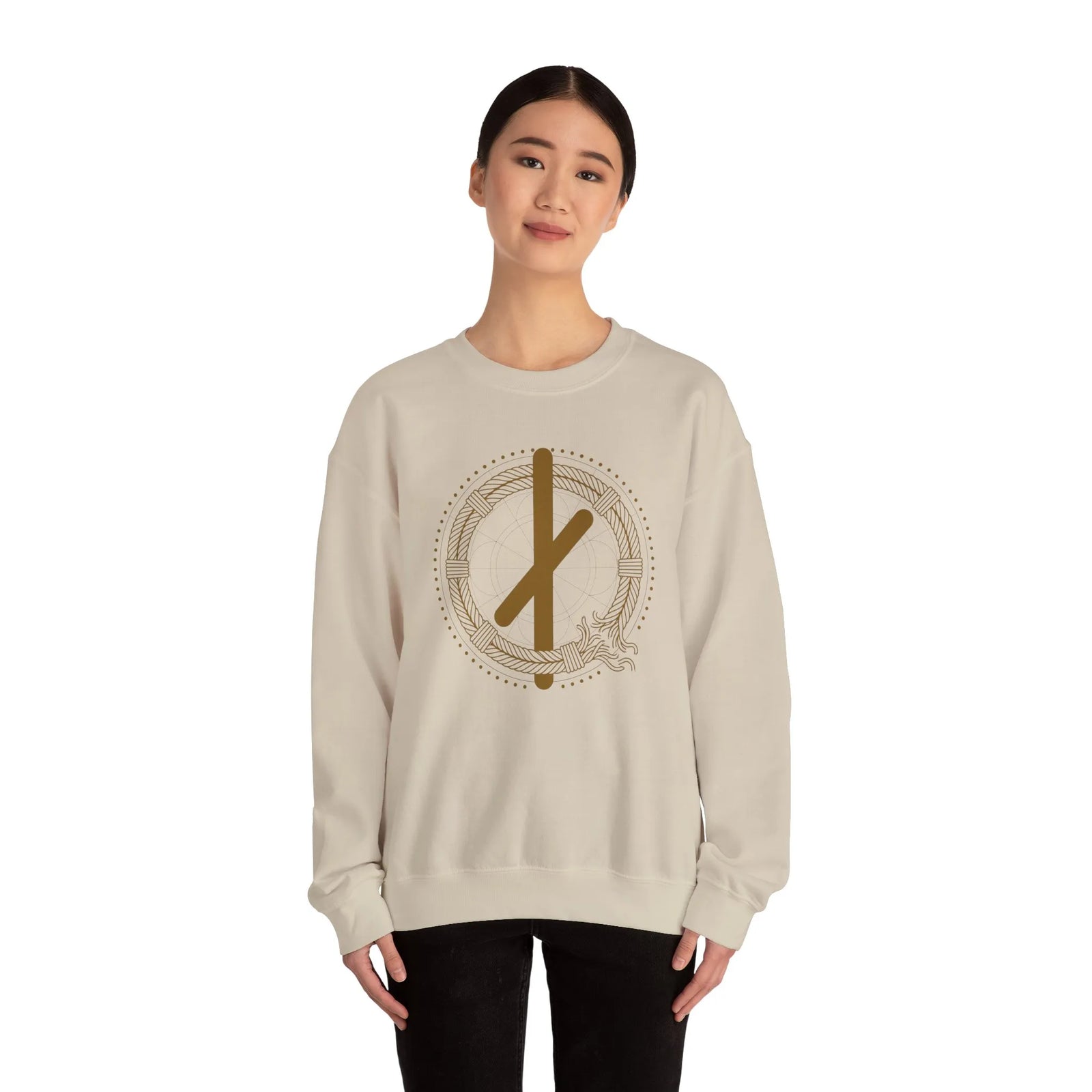 ᚾ Nauthiz Runic Design Sweatshirt - Heavy Blend Crewneck Fleece - Unisex White