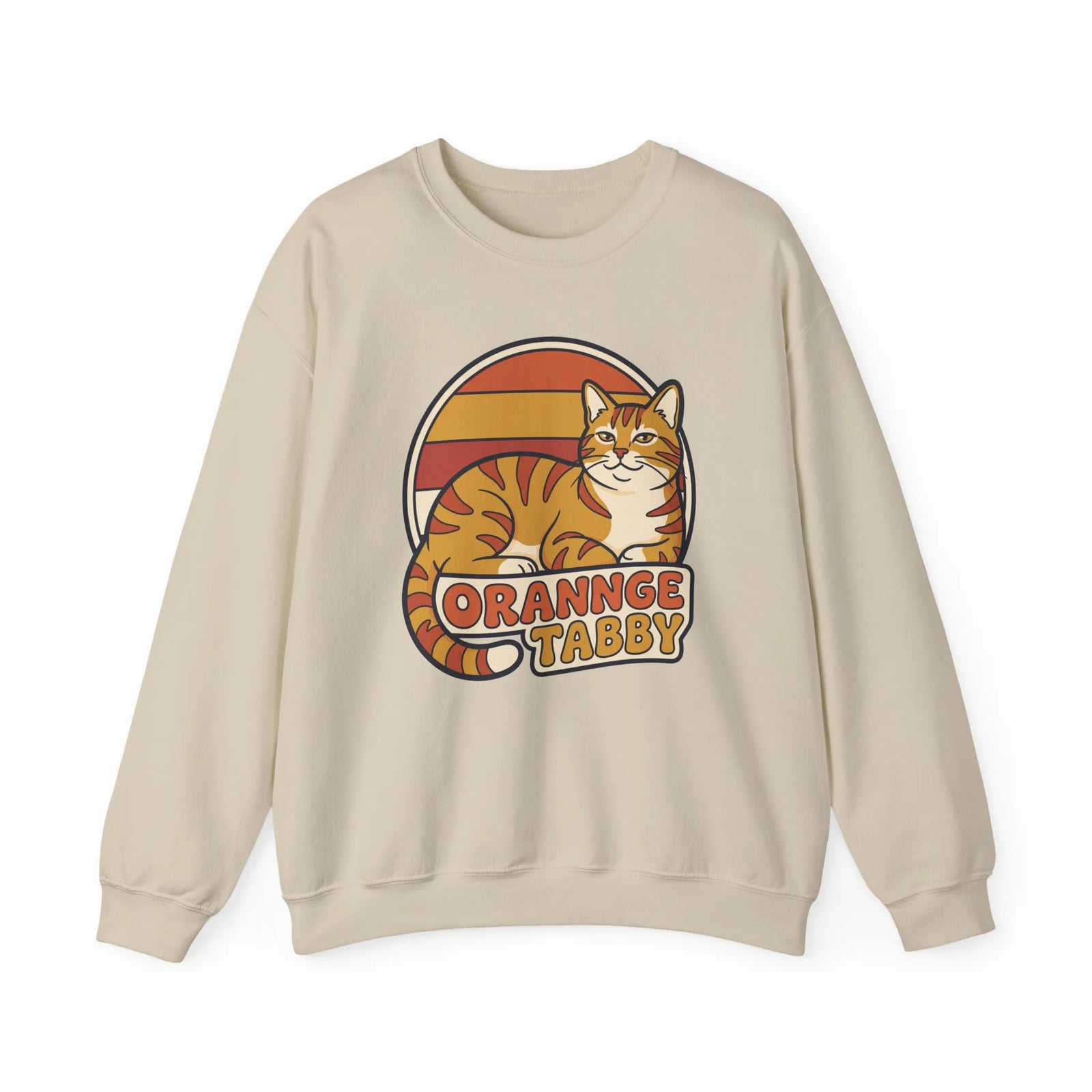 Orange Tabby Retro Sunset Graphic Sweatshirt - Heavy Blend Crewneck Fleece - Unisex White