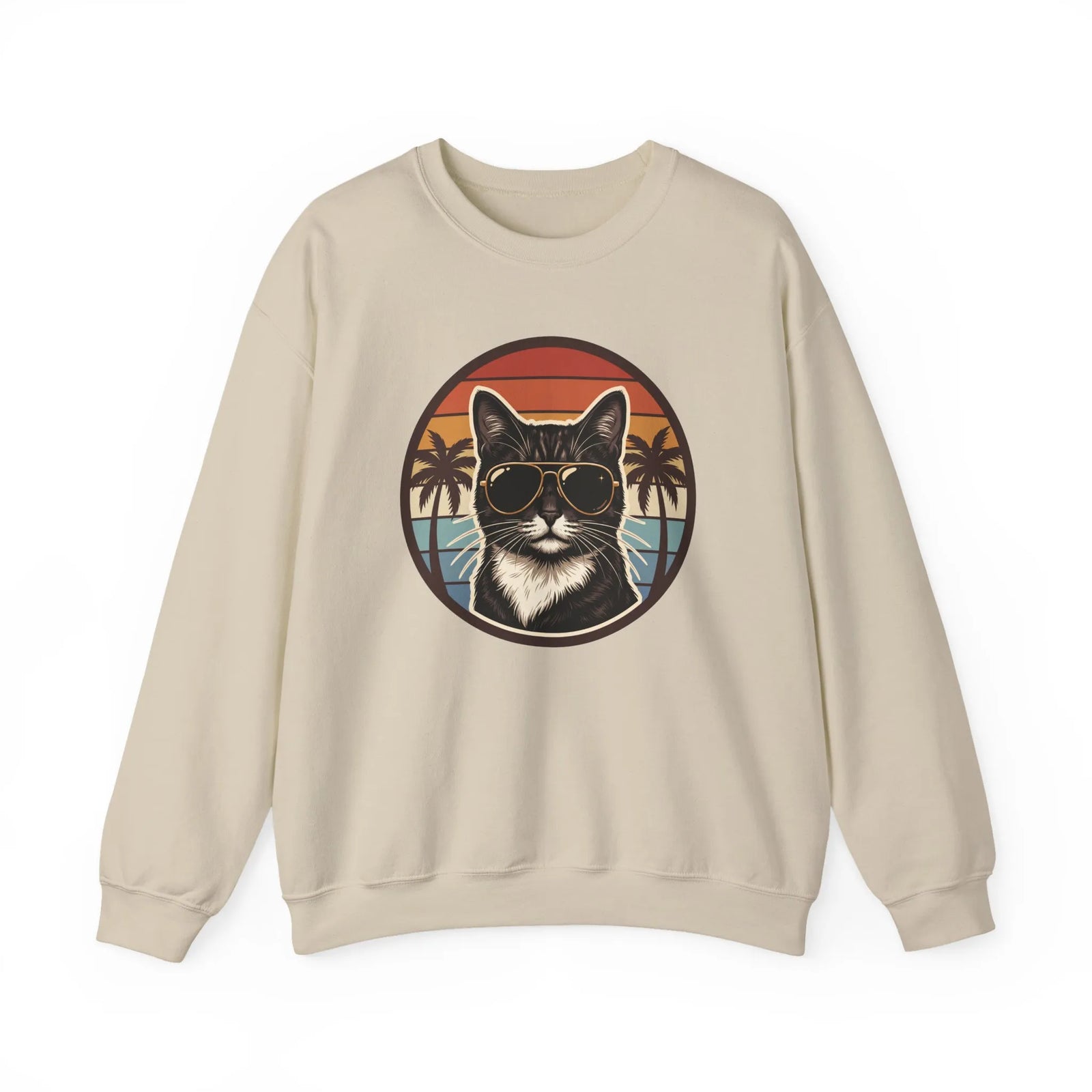 Tuxedo Cats 70s Sunset Sweatshirt - Heavy Blend Fleece Crewneck - Unisex White