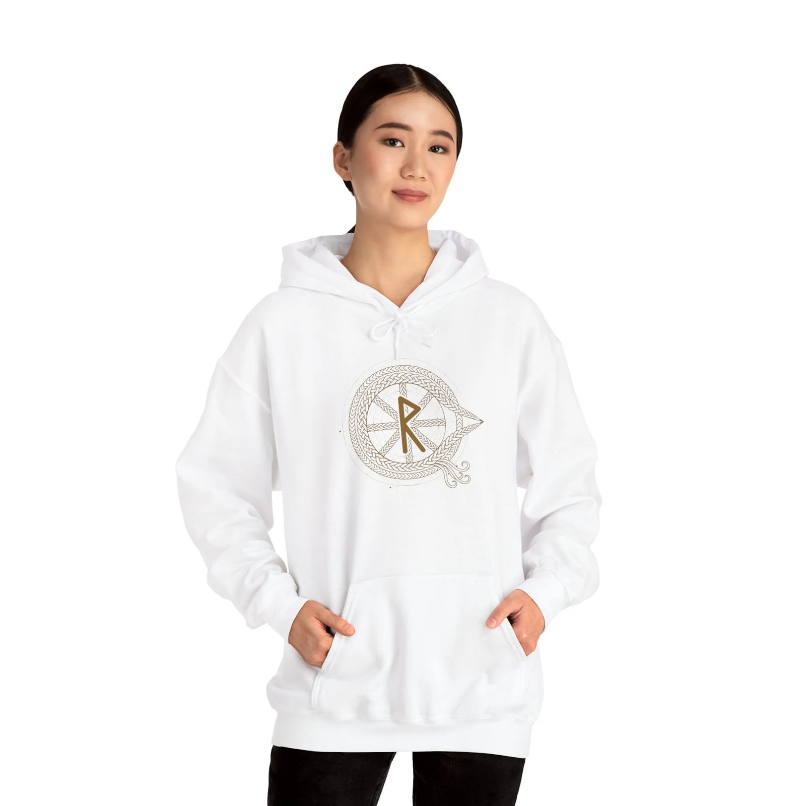 Raido Rune Journey Graphic Hoodie - Heavy Blend Fleece Pullover - Unisex White