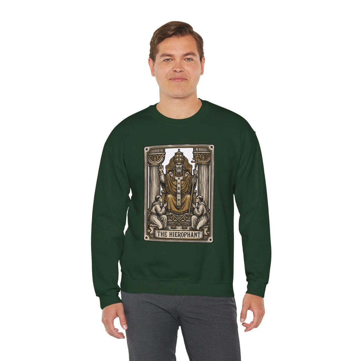 Hierophant Tarot Card Sweatshirt - Heavy Blend Crewneck Fleece - Unisex Ash