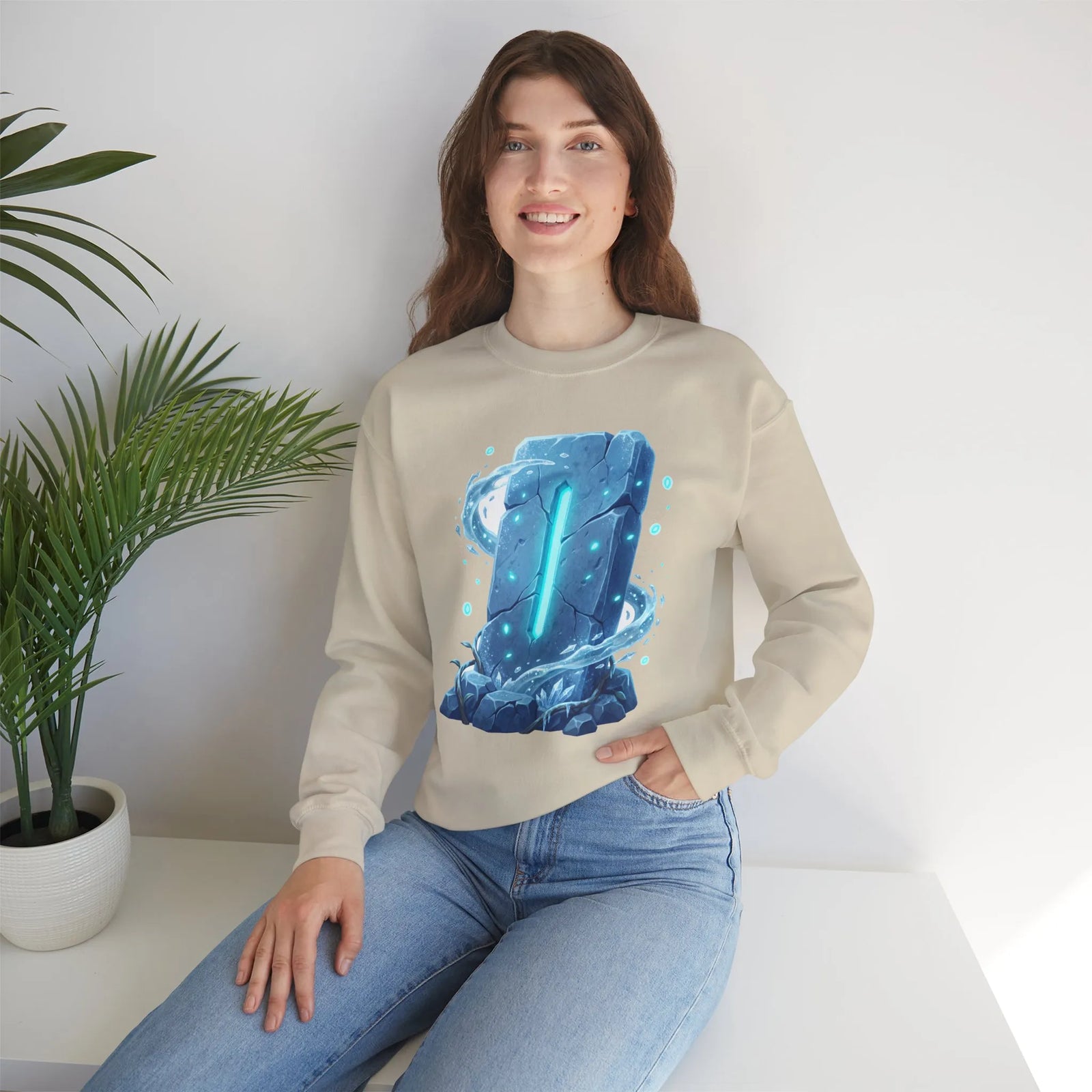 Isa Rune Ice Glacier Sweatshirt - Heavy Blend Fleece Crewneck - Unisex White