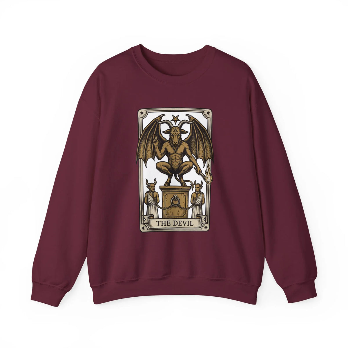 Devil Tarot Card Graphic Sweatshirt - Heavy Blend Fleece Crewneck - Unisex White