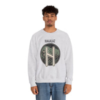 Hagalaz Rune Hail Graphic Sweatshirt - Medium-Heavy Cotton Blend Crewneck - Unisex White