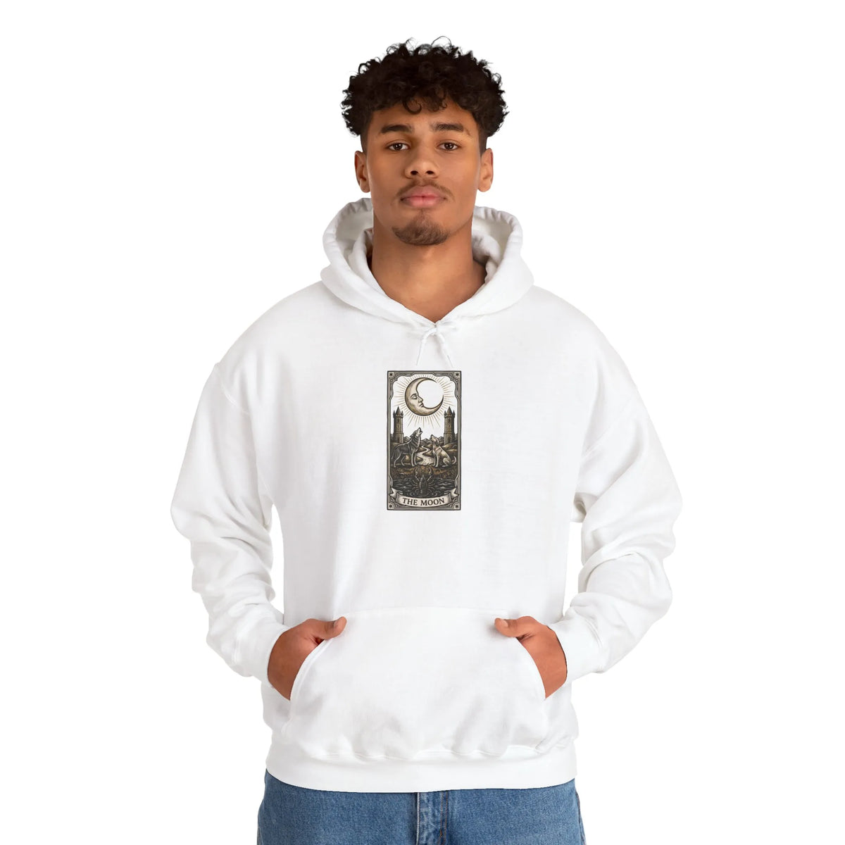 Moon Tarot Card Graphic Hoodie - Soft Fleece Blend Pullover - Unisex Ash