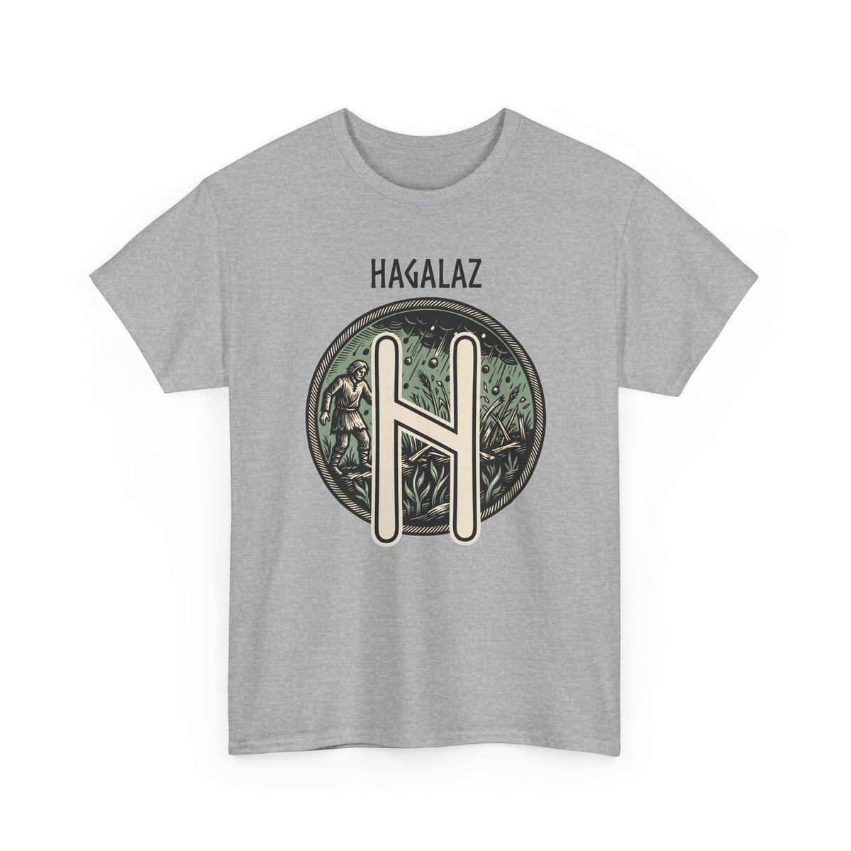 Hagalaz Rune Nordic Graphic T-Shirt - Heavy Cotton Classic Fit Tee - Unisex White