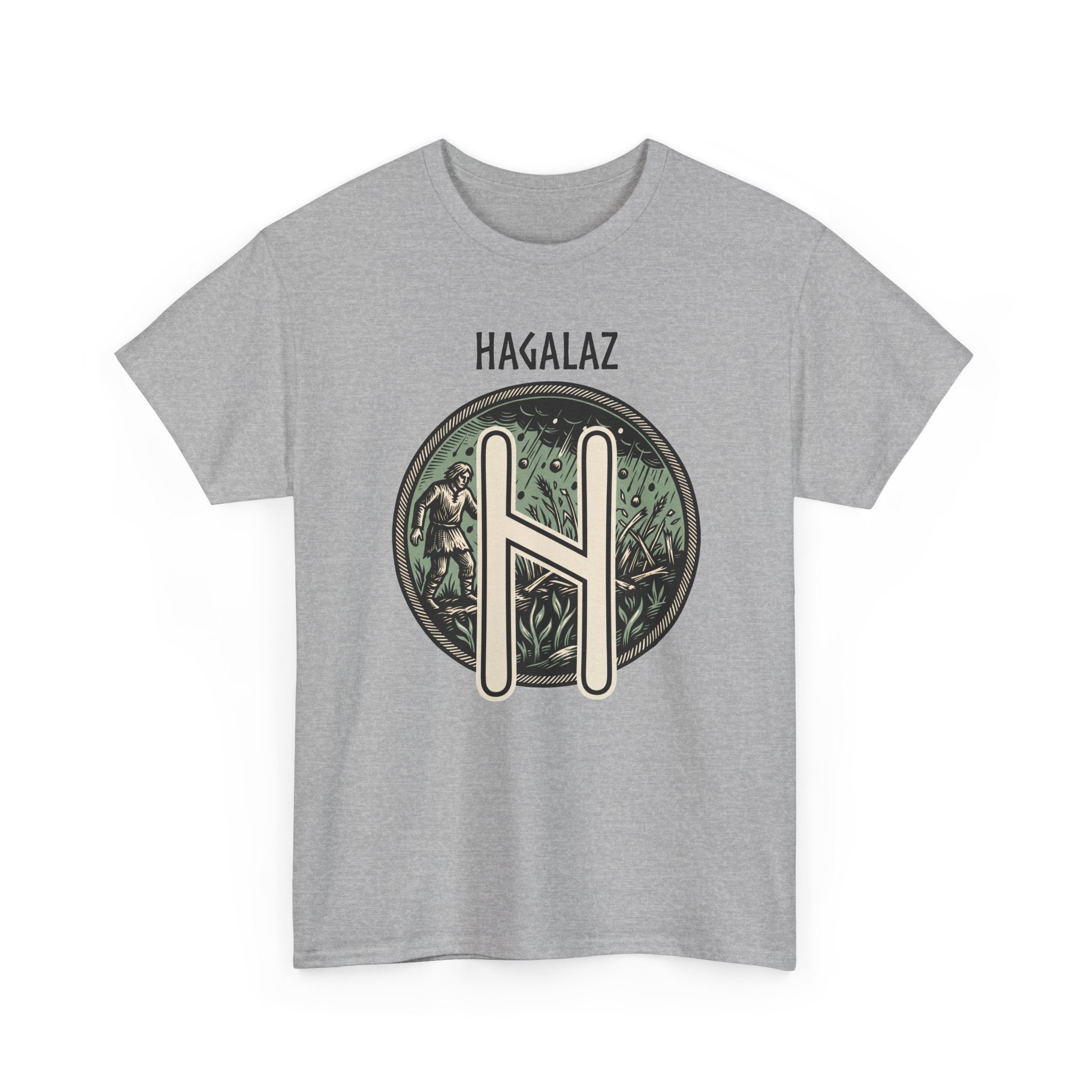 Hagalaz Rune Nordic Graphic T-Shirt - Heavy Cotton Classic Fit Tee - Unisex White