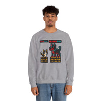 8-Bit Pixel Gaming Cats Boss Fight Sweatshirt - Heavyweight Cotton Blend Crewneck - Unisex Ash