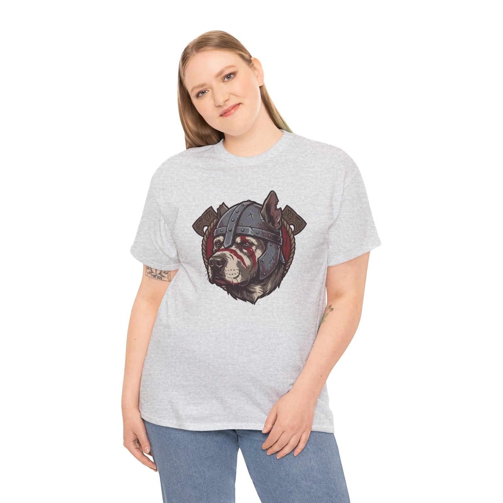 Viking Berserker Dog Warpaint T-Shirt - Heavy Cotton Classic Fit Tee - Unisex White