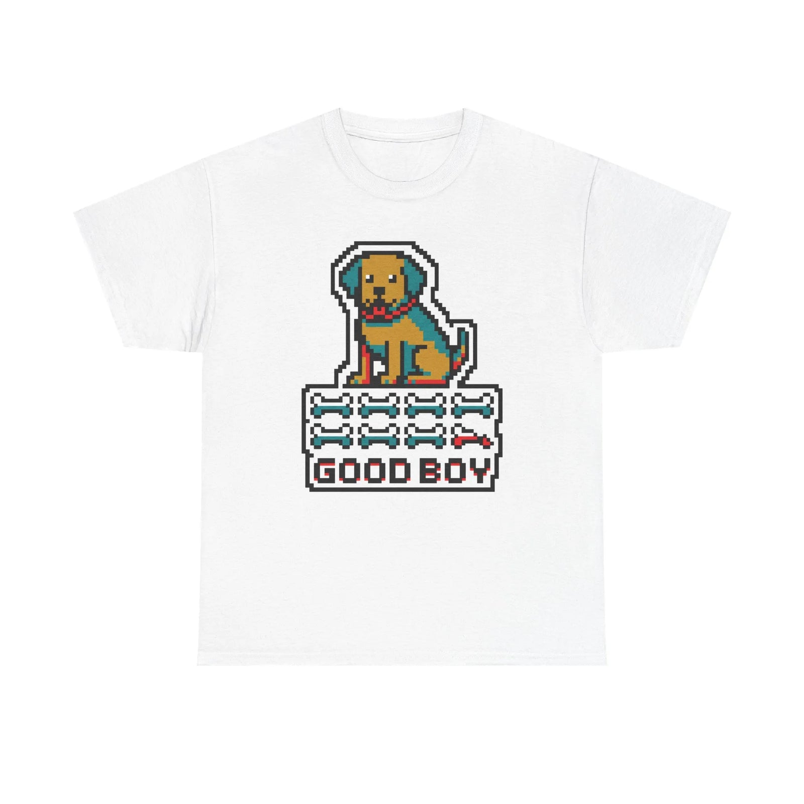 Good Boy 8-Bit Pixel Gaming Dogs T-Shirt - Heavy Cotton Classic Fit Tee - Unisex White