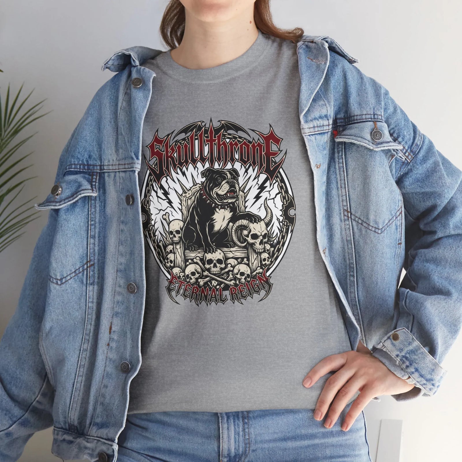 Skull Throne Heavy Metal Dog T-Shirt - Heavyweight Cotton Classic Tee - Unisex White
